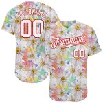 Customizable 3D Pattern Daisy Baseball Jersey with Name & Number - White Red Team Design Personalized White White-Red 3D