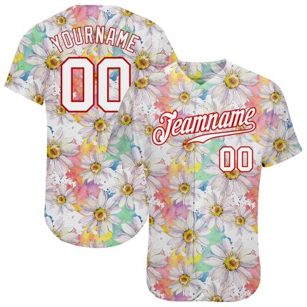 Customizable 3D Pattern Daisy Baseball Jersey with Name & Number - White Red Team Design Personalized White White-Red 3D
