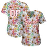 Customizable 3D Pattern Daisy Baseball Jersey with Name & Number - White Red Team Design Personalized White White-Red 3D