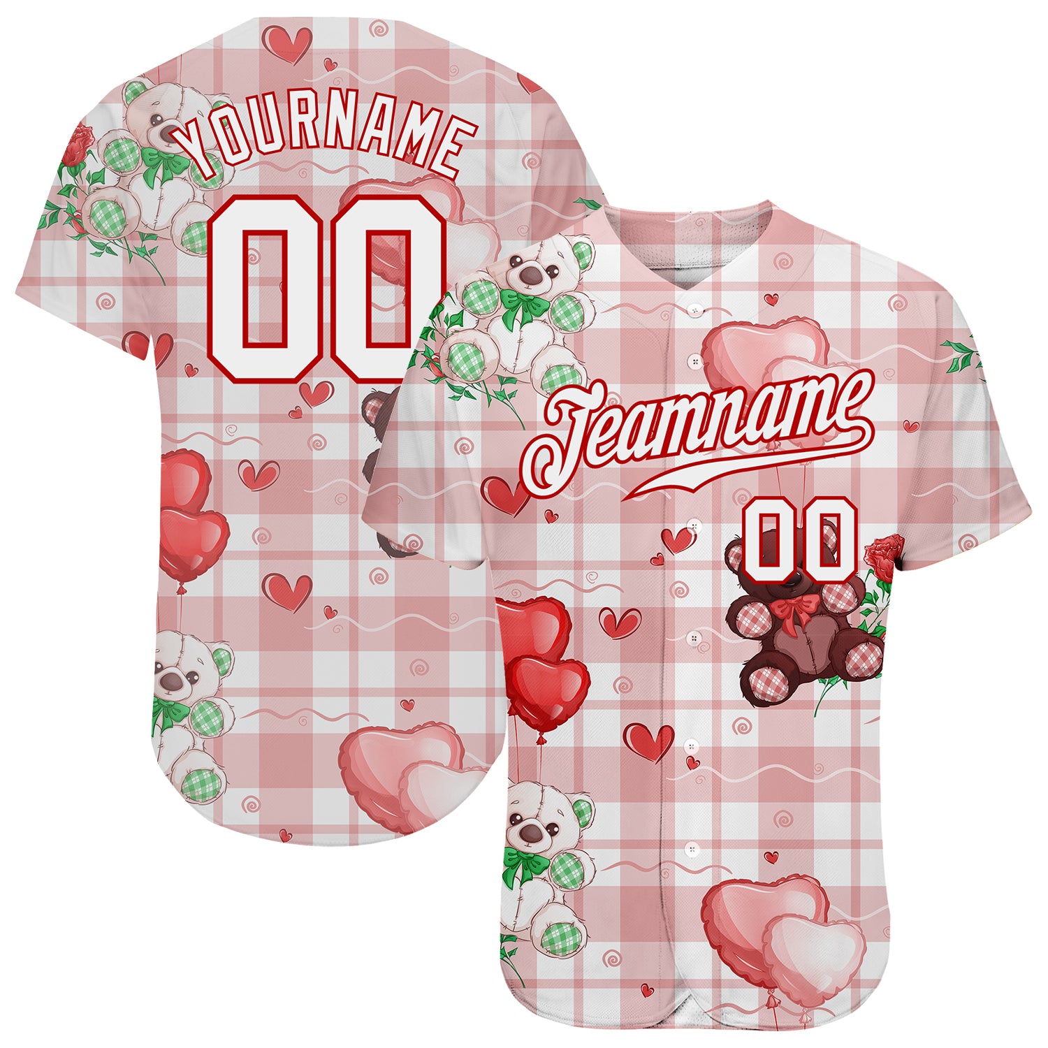 Custom Name and Number Teddy Bears Baseball Jersey with 3D White-Red Pattern Design - Personalized Team Apparel Personalized