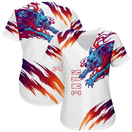 Custom Name and Number Personalized 3D Wolf Baseball Jersey in White and Red - Authentic Team Apparel Personalized White