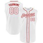 Personalized Authentic Baseball Jersey with Custom Name and Number, White-Red Sleeveless Design Personalized White White-Red