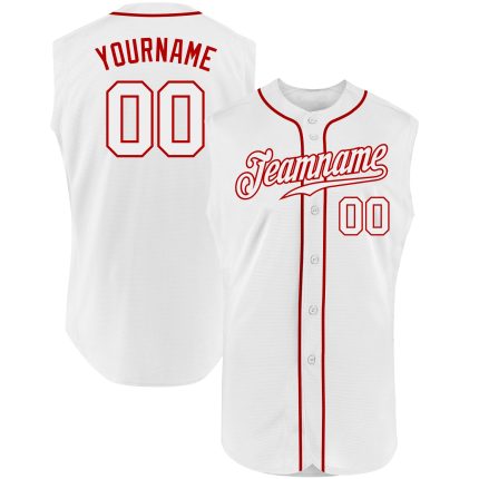 Personalized Authentic Baseball Jersey with Custom Name and Number, White-Red Sleeveless Design Personalized White White-Red