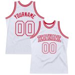 Custom Name and Number Personalized Authentic Throwback Basketball Jersey - White Red Design Personalized White White-Red