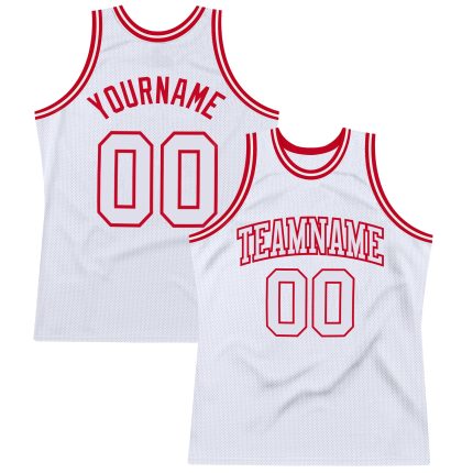Custom Name and Number Personalized Authentic Throwback Basketball Jersey - White Red Design Personalized White White-Red