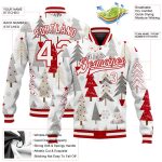 Custom Name Number Christmas 3D Bomber Varsity Letterman Jacket - Personalized Red Gray White Full-Snap Team Jacket Personalized