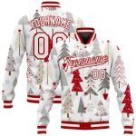 Custom Name Number Christmas 3D Bomber Varsity Letterman Jacket - Personalized Red Gray White Full-Snap Team Jacket Personalized