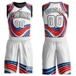 Personalized Round Neck Basketball Jersey - White and Red Sublimation Suit Personalized White White-Red Round Neck Sublimation