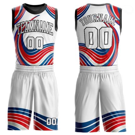 Personalized Round Neck Basketball Jersey - White and Red Sublimation Suit Personalized White White-Red Round Neck Sublimation