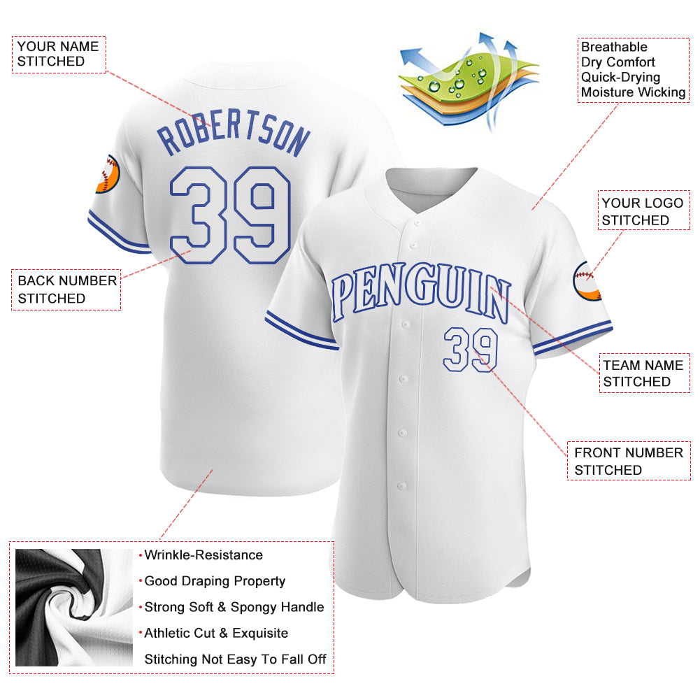 Personalized White White-Royal Authentic Baseball Jersey Team Custom Name and Number Custom Name and Number Personalized Baseball Jersey - White-Royal Authentic Team Jersey Personalized White White-Royal Authentic - Image 3