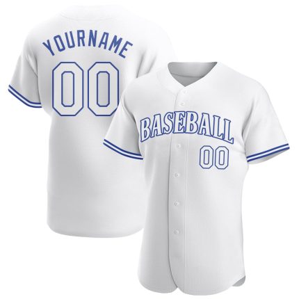Custom Name and Number Personalized Baseball Jersey - White-Royal Authentic Team Jersey Personalized White White-Royal Authentic