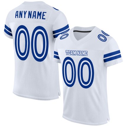 Custom Personalized Football Jersey with Name and Number - Authentic White-Royal Mesh Team Gear Personalized White White-Royal