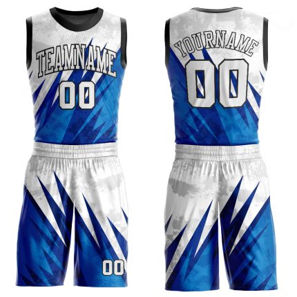Custom Basketball Jersey with Sublimation, Personalized Round Neck Suit - White-Royal, Team Name & Number Personalized White