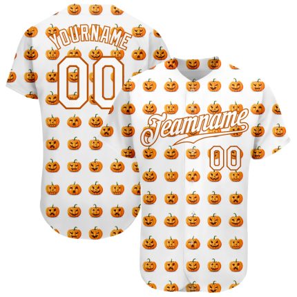 Custom Name Number Personalized White Texas Orange Halloween Pumpkins 3D Pattern Funny Faces Authentic Baseball Jersey Personalized