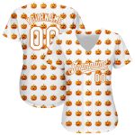 Custom Name Number Personalized White Texas Orange Halloween Pumpkins 3D Pattern Funny Faces Authentic Baseball Jersey Personalized
