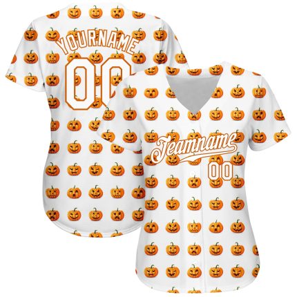 Custom Name Number Personalized White Texas Orange Halloween Pumpkins 3D Pattern Funny Faces Authentic Baseball Jersey Personalized