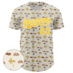Custom Name and Number Baseball Jersey - Personalized 3D Dog and Hawaii Palm Trees Design - White Yellow Team Apparel Personalized