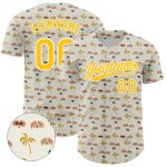 Custom Name and Number Baseball Jersey - Personalized 3D Dog and Hawaii Palm Trees Design - White Yellow Team Apparel Personalized