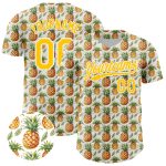 Custom Name and Number Personalized 3D Pineapple Pattern Baseball Jersey - White Yellow Design Personalized White Yellow