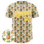 Custom Name and Number Personalized 3D Pineapple Pattern Baseball Jersey - White Yellow Design Personalized White Yellow