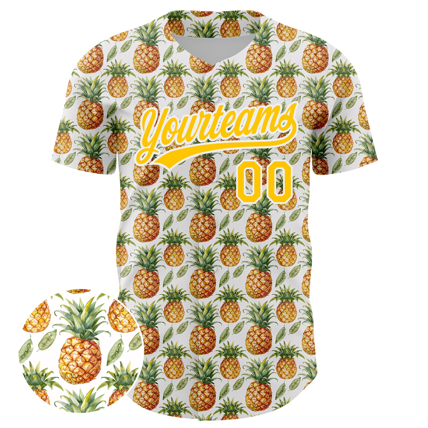 Personalized White Yellow 3D Pattern Design Fruit Pineapple Authentic Baseball Jersey Team Custom Name and Number Custom Name and Number Personalized 3D Pineapple Pattern Baseball Jersey - White Yellow Design Personalized White Yellow - Image 2