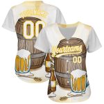 Custom 3D Pattern Baseball Jersey for International Beer Day - Personalized White Yellow with Name and Number Personalized