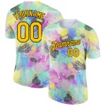 Custom Name and Number 3D Pattern Abstract Doodle Performance T-Shirt - Personalized White Yellow Black Design Personalized