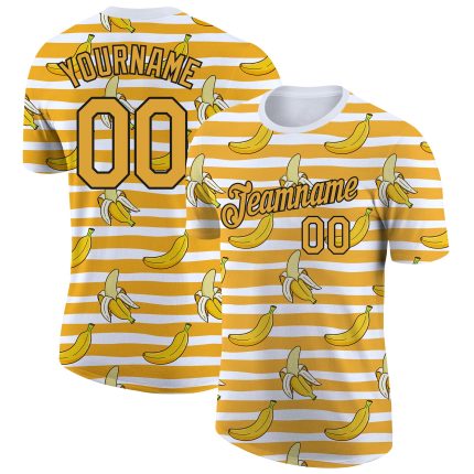 Custom Name and Number Banana Performance T-Shirt - Personalized 3D White Yellow-Black Design for Team Wear Personalized