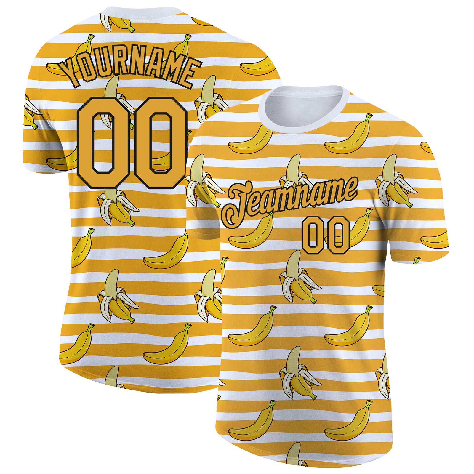 Custom Name and Number Banana Performance T-Shirt - Personalized 3D White Yellow-Black Design for Team Wear Personalized