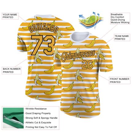 Custom Name and Number Banana Performance T-Shirt - Personalized 3D White Yellow-Black Design for Team Wear Personalized
