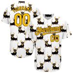 Personalized 3D Pattern Baseball Jersey - Custom Name & Number, White Yellow-Brown, Ox Team Design Personalized White Yellow-Brown