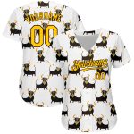 Personalized 3D Pattern Baseball Jersey - Custom Name & Number, White Yellow-Brown, Ox Team Design Personalized White Yellow-Brown