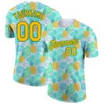 Personalized Hawaii Tropical Palm Leaves Pineapple Performance T-Shirt, 3D Pattern Design in White Yellow Kelly Green Personalized