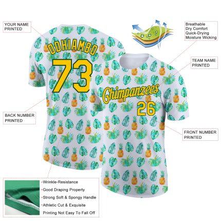 Hawaii Tropical Palm Leaves Pineapple Personalized Performance T-Shirt with Custom Name and Number - 3D Pattern Design Personalized