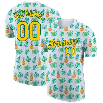 Hawaii Tropical Palm Leaves Pineapple Personalized Performance T-Shirt with Custom Name and Number - 3D Pattern Design Personalized
