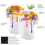 Custom Name and Number Colorful Ink Splashes 3D Pattern Performance T-Shirt - Personalized White Yellow-Red Design Personalized