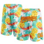 Custom Name and Number Basketball Shorts - 3D Pattern Lobster and Lemon, White Yellow-Red Design Personalized White Yellow-Red