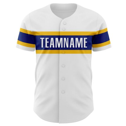Custom Name and Number Authentic Baseball Jersey - Personalized White and Yellow-Royal Team Apparel Personalized White Yellow-Royal
