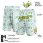 Custom Name and Number Basketball Shorts with 3D Pattern Aquatic Plants and Jellyfish in White Yellow Teal Personalized White