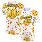 Custom Team Name Number Pizza Performance T-Shirt with Yellow-Black 3D Pattern Design for Food Lovers Personalized With Yellow-Black