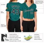 Custom Name Number V-Neck Baseball Jersey for Women Aqua Black-White Cropped Design Personalized Women's Aqua Black-White