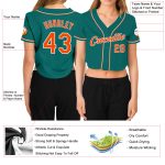 Custom Womens V-Neck Baseball Jersey with Name and Number - Aqua Orange-White Cropped Design Personalized Women's Aqua Orange-White