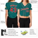 Custom Name and Number Womens Aqua Red-White V-Neck Baseball Jersey - Personalized Cropped Style Personalized Women's Aqua
