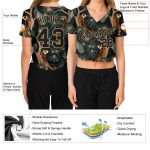 Personalized Womens Black Gold Tiger Peacock 3D V-Neck Cropped Baseball Jersey Custom Name Number Personalized Women's Black