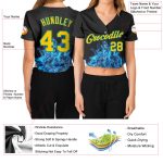 Custom Womens Black Gold Aqua Flame 3D V-Neck Baseball Jersey with Personalized Name and Number Personalized Women's Black