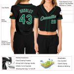 Personalized Womens V-Neck Baseball Jersey Custom Name Number Black Kelly Green White Personalized Women's Black Kelly Green-White