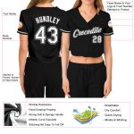 Custom Name and Number Personalized Womens Baseball Jersey V-Neck Cropped Black White-Gray Personalized Women's Black White-Gray