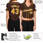 Custom Womens V-Neck Baseball Jersey - Personalized Brown Gold-White Team Name & Number - Cropped Style Personalized Women's