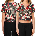 Custom Name and Number Womens Camo Salute to Service Black-Cream V-Neck Cropped Baseball Jersey Personalized Women's Camo