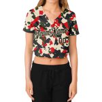 Custom Name and Number Womens Camo Salute to Service Black-Cream V-Neck Cropped Baseball Jersey Personalized Women's Camo